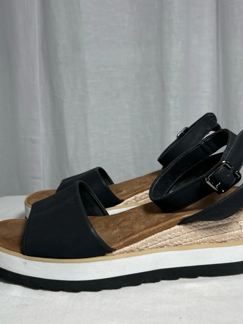 Women’s Black Platform Espadrille Sandals with Ankle Strap